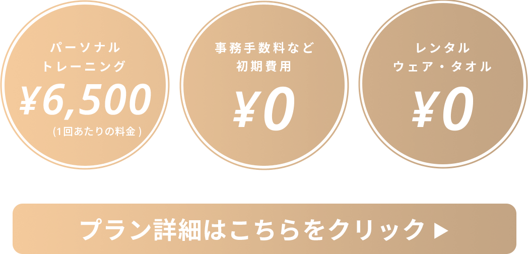 パーソナルトレーニング¥6,500 事務手数料¥0 レンタルウェア・タオル ¥0