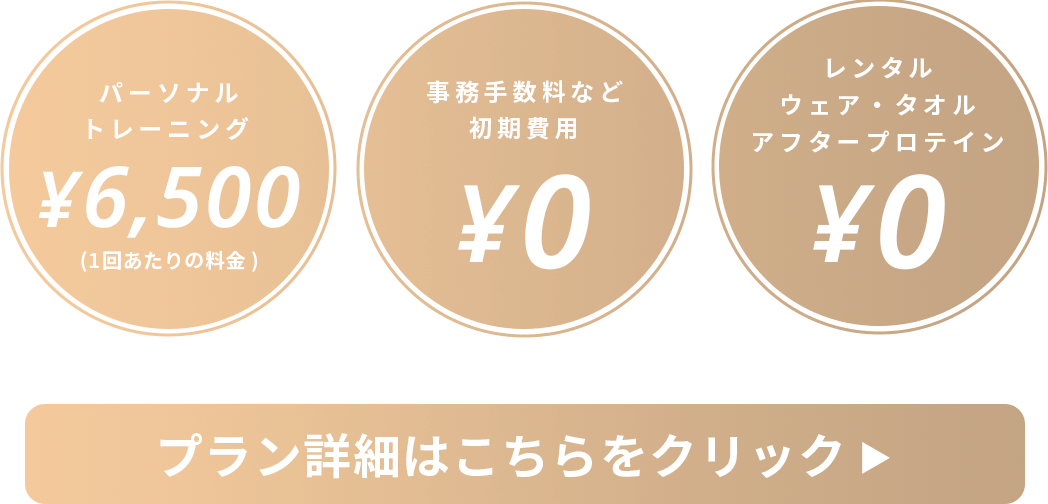 パーソナルトレーニング¥6,500 事務手数料¥0 レンタルウェア・タオル ¥0